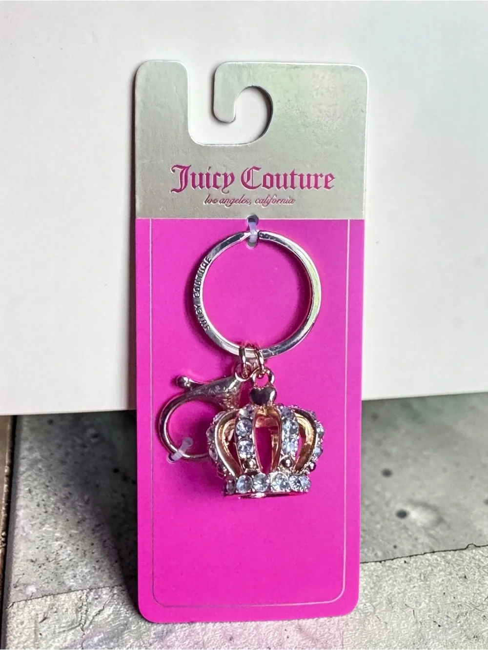 Juicy Couture Gold-Tone Crown Keyring with Pink Enamel